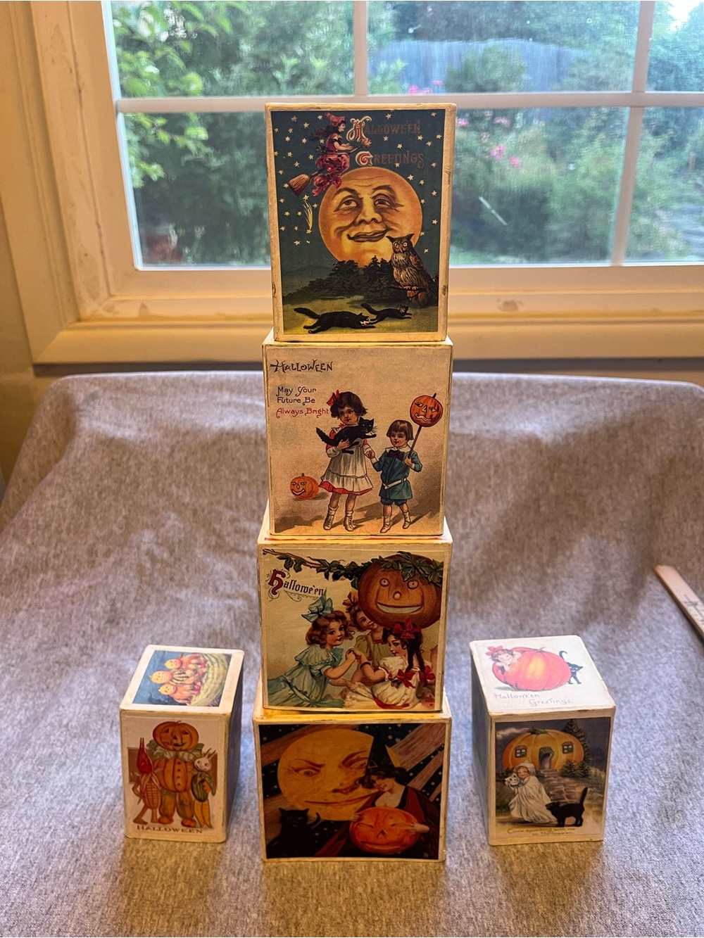 Bethany Lowe Halloween Retro Antique Style  Stacking Blocks Set/6